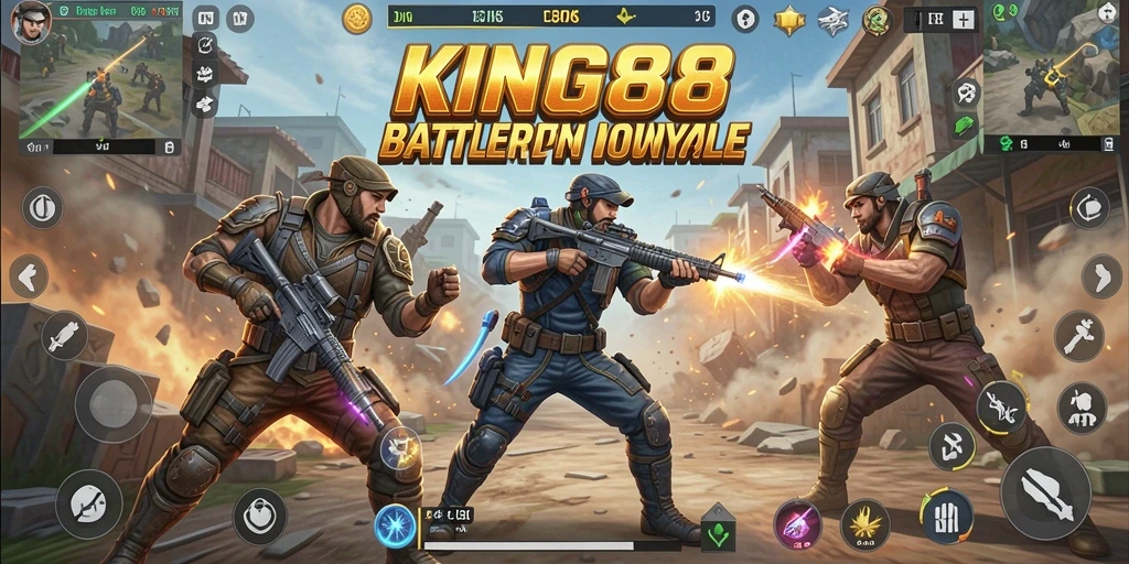 Tangkapan layar KING88 menampilkan aksi pertempuran intens di arena Battle Royale.